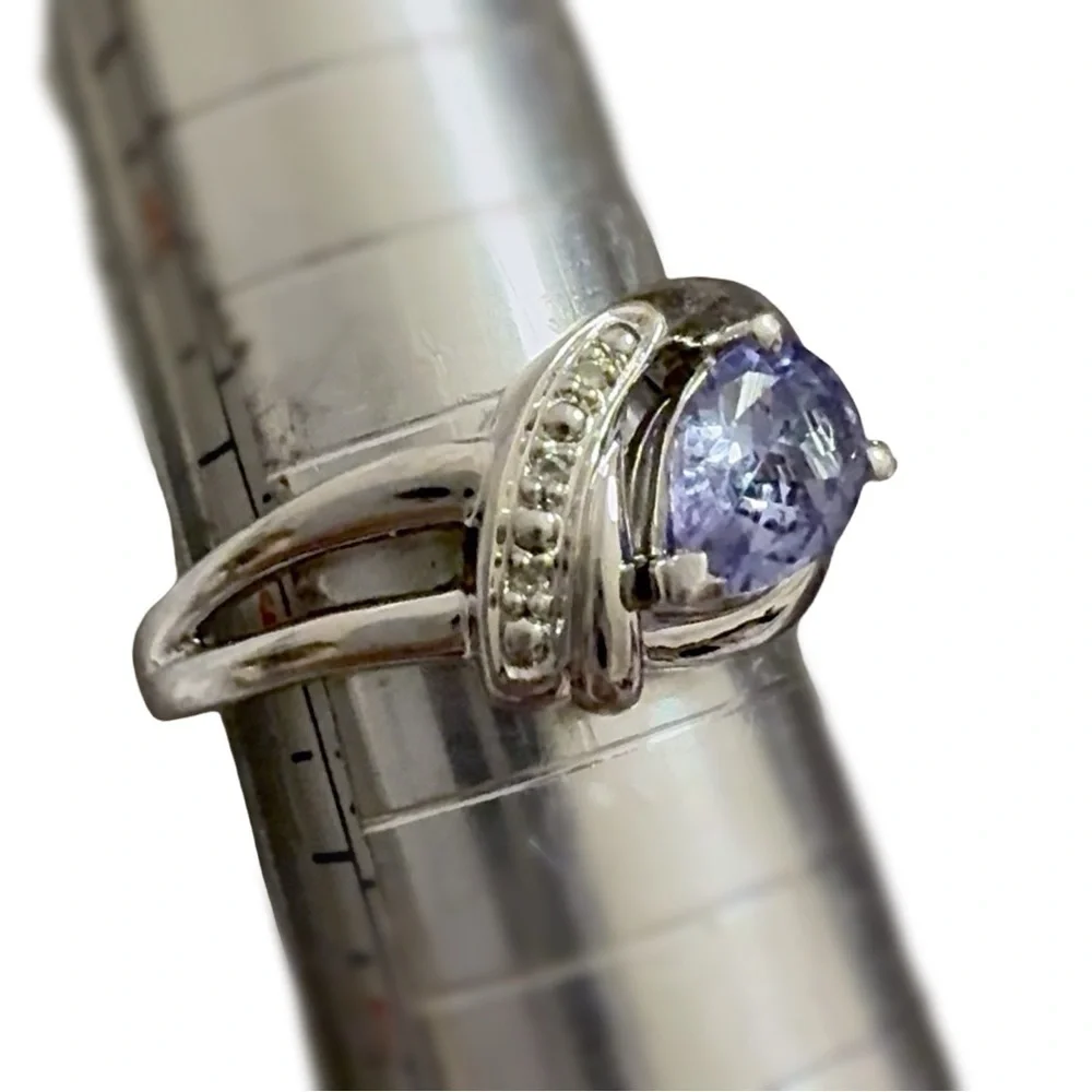 Elegant 14k White Gold over Silver Tanzanite Diamond Ring!